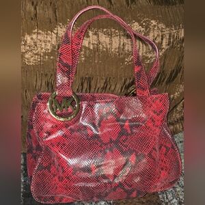 Michael Kors Red Python Print Shoulder Bag